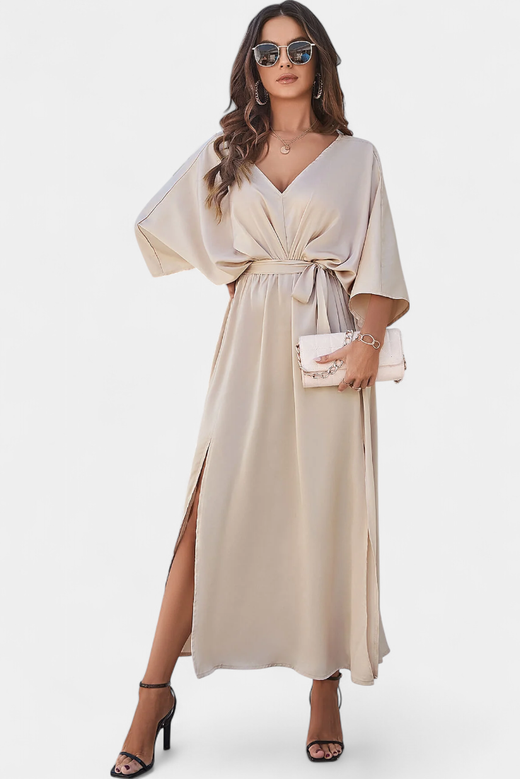 Milly Vestido Elegante Con Lazo Abertura Exclusivo Sutil