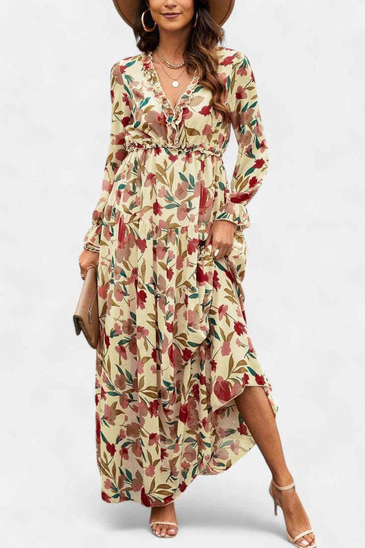 Keti Vestido Maxi Colección Floral Mangas Largas Exclusivas