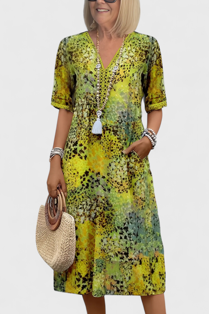 Perla Vestido Boho Estampado Floral y Crochet Exclusivo